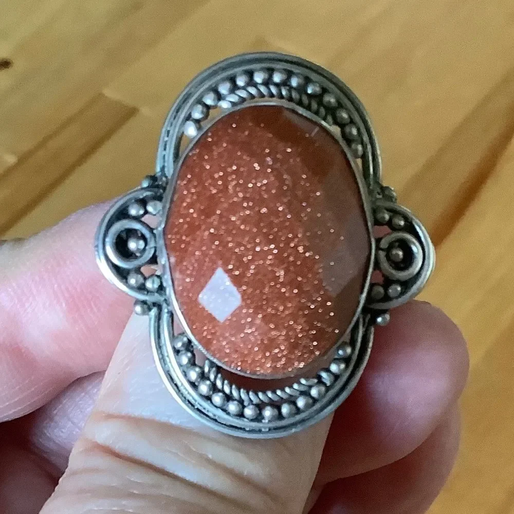𝅺STERLING SILVER 925 SUN STONE WOMAN RING SIZE US 7.5​​